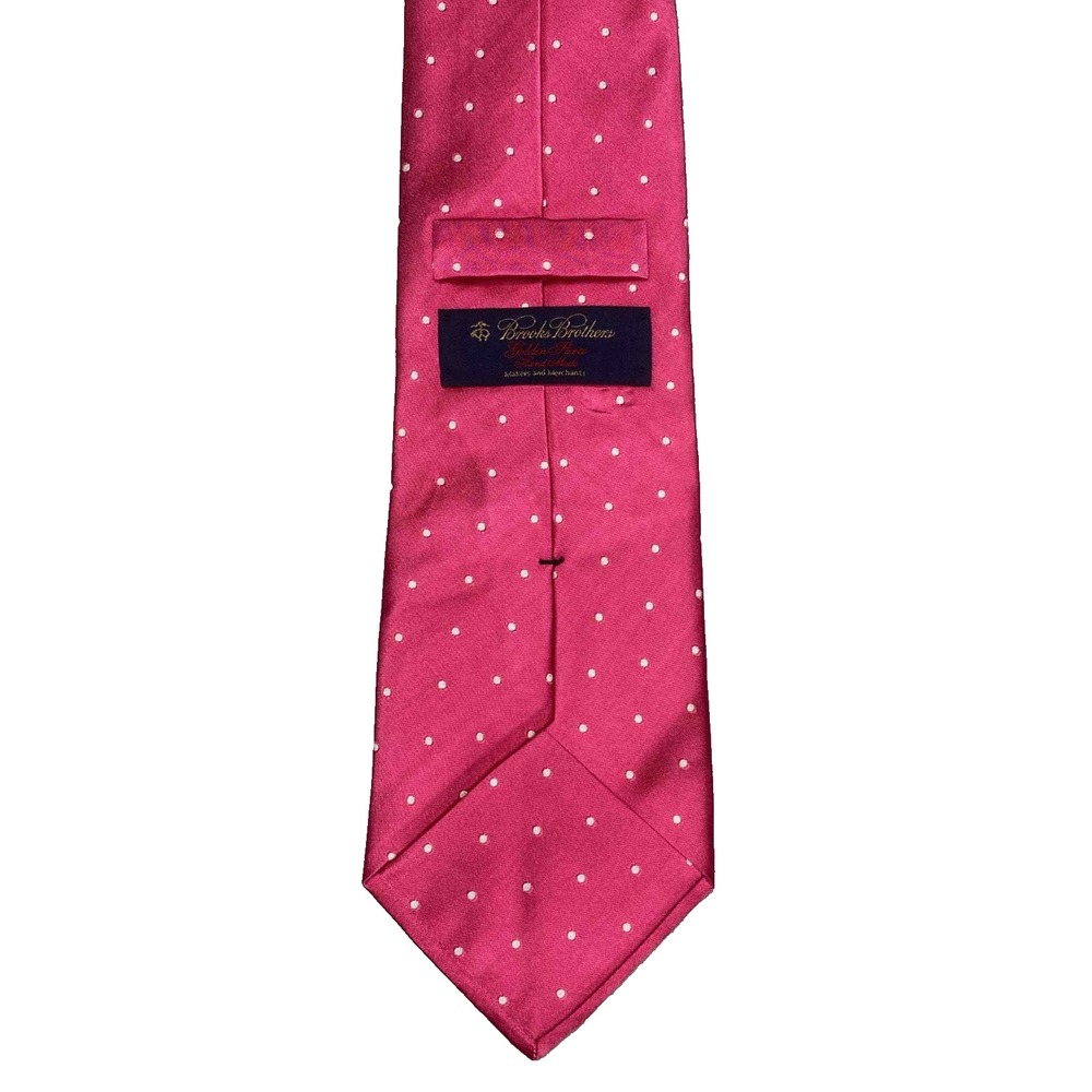 Brooks Brothers Golden Fleece Mens Silk Necktie Pink White Polka Dot Woven Tie - Picture 3 of 3